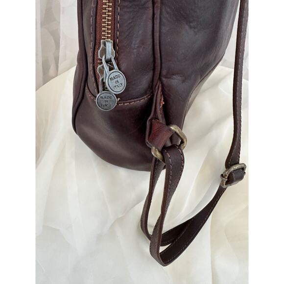 Vintage Brown Genuine Leather Backpack Rucksack Murse unisex Made in Italy Y2K - Picture 4 of 11